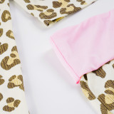 Leopard Letter Print Long Sleeve Tops Two Piece Shorts Set GPKJ-MJS45786