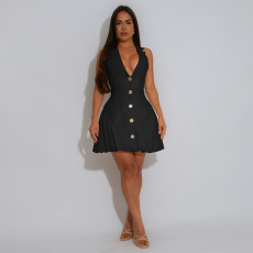 Sleeveless V Neck Backless Mini Dress BY-7587