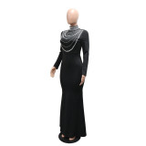 Hot Drill High Collar Maxi Dress CYA-902057