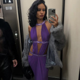 Solid Color Mesh Sequin Backless Maxi Dress GPKJ-MR45953