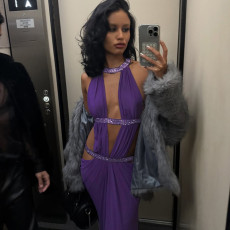 Solid Color Mesh Sequin Backless Maxi Dress GPKJ-MR45953