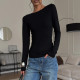 Long Sleeve Solid Color Backless Tops GAXB-D501TP