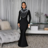 Hot Drill High Collar Maxi Dress CYA-902057