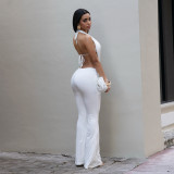 Solid Color Backless Two Piece Pants Set BY-7589