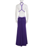 Solid Color Mesh Sequin Backless Maxi Dress GPKJ-MR45953