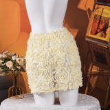 3D Flowers Solid Color Mini Skirt GNZD-32810