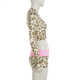 Leopard Letter Print Long Sleeve Tops Two Piece Shorts Set GPKJ-MJS45786