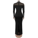 Long Sleeve Hot Drill Slim Maxi Dress BY-7592