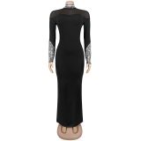 Long Sleeve Hot Drill Slim Maxi Dress BY-7592