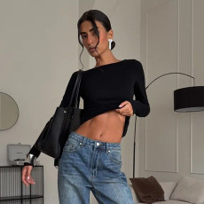 Long Sleeve Solid Color Backless Tops GAXB-D501TP