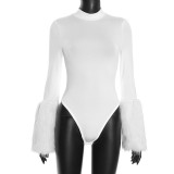 Furrzy Patchwork Sleeve Solid Color Bodysuit GDSF-J25BS341