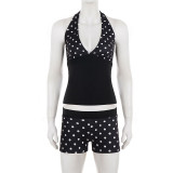 Polka Dots Print Halterneck Tops Short Suit GPKJ-MR45968