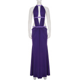Solid Color Mesh Sequin Backless Maxi Dress GPKJ-MR45953