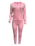 Solid Color Zipper Hoodies Two Piece Pants Set OMY-11061