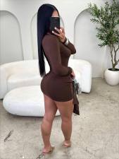 Solid Color Long Sleeve Tie Up Mini Dress GYGE-26006