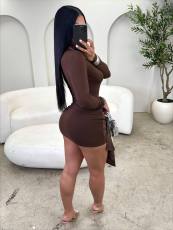 Solid Color Long Sleeve Tie Up Mini Dress GYGE-26006