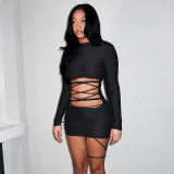 Solid Color Long Sleeve Bandage Dress GDSF-D25DS527