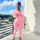 Solid Color Zipper Hoodies Two Piece Pants Set OMY-11061