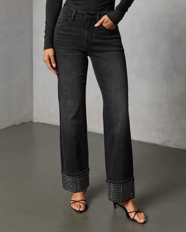 Hot Drill Washed Straight Jeans GYAN-89328