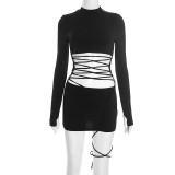Solid Color Long Sleeve Bandage Dress GDSF-D25DS527