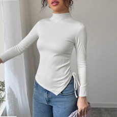 Solid Color Drawstring Irregular Tops GZJF-2648