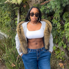 Patchwork Furzzy Neck Hooded Cardigan GDSF-J25TP395