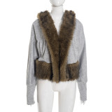 Patchwork Furzzy Neck Hooded Cardigan GDSF-J25TP395