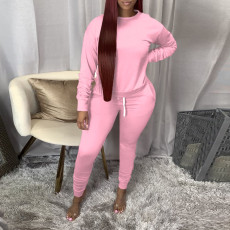 Solid Color O Neck Tops Sports 2 Piece Pants Set OMY-11058