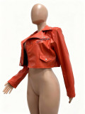 Zipper PU Leather Solid Color Jackets CM-9541