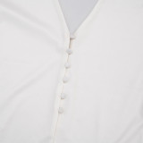Solid Color V Neck Blazer Seven-Tenths Pants Two Piece Set GDSF-J25ST394