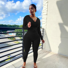 Solid Color Zipper Hoodies Two Piece Pants Set OMY-11061