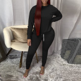 Solid Color O Neck Tops Sports 2 Piece Pants Set OMY-11058