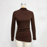 Solid Color Half-high Collar Pleated Tops GZJF-2649