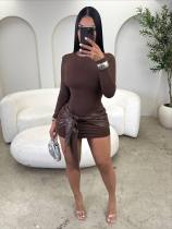 Solid Color Long Sleeve Tie Up Mini Dress GYGE-26006