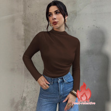 Solid Color Half-high Collar Pleated Tops GZJF-2649