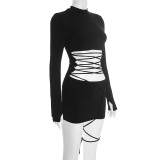 Solid Color Long Sleeve Bandage Dress GDSF-D25DS527
