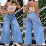 High Waist Washed Wide Leg Jeans XCFF-903