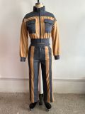 Denim Patchwork Contrast Color Two Piece Pants Set TE-4742