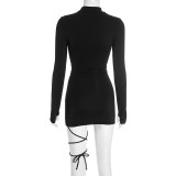 Solid Color Long Sleeve Bandage Dress GDSF-D25DS527