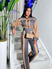 Denim Patchwork Contrast Color Two Piece Pants Set TE-4742