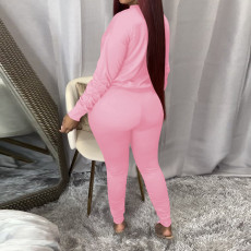 Solid Color O Neck Tops Sports 2 Piece Pants Set OMY-11058