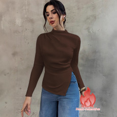 Solid Color Half-high Collar Pleated Tops GZJF-2649