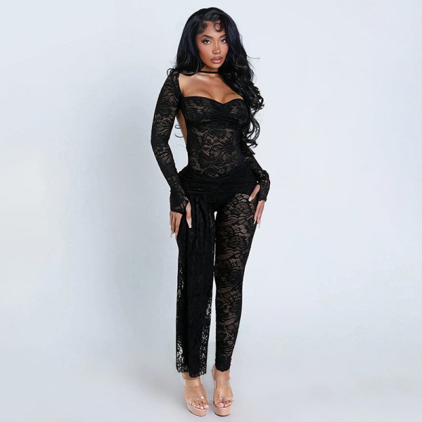 Lace Backless Bodysuit Two Piece Pants Set GDSF-D25ST490