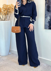 Long Sleeve Solid Color Shirt Two Piece Pants Set OMY-12011