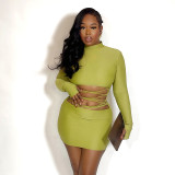 Solid Color Long Sleeve Bandage Dress GDSF-D25DS527