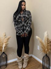 Long Sleeve V Neck Plaid Print Shirt CH-25070