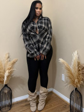 Long Sleeve V Neck Plaid Print Shirt CH-25070