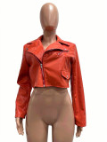Zipper PU Leather Solid Color Jackets CM-9541