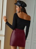 Fashion Irregular Split PU Leather Skirt GYXN-71089
