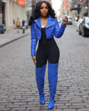 Zipper PU Leather Solid Color Jackets CM-9541